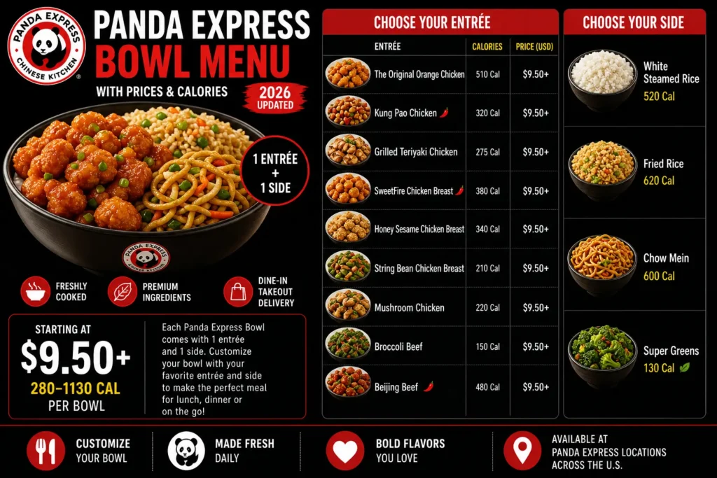 Panda Express Bowl Menu with calories and prices (panda express menu)
